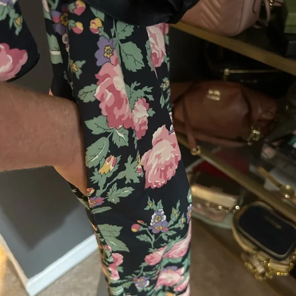 Vintage Lanz Originals Black Floral Dress Puff Sleeves 1980s Pristine Pockets - Picture 6 of 8